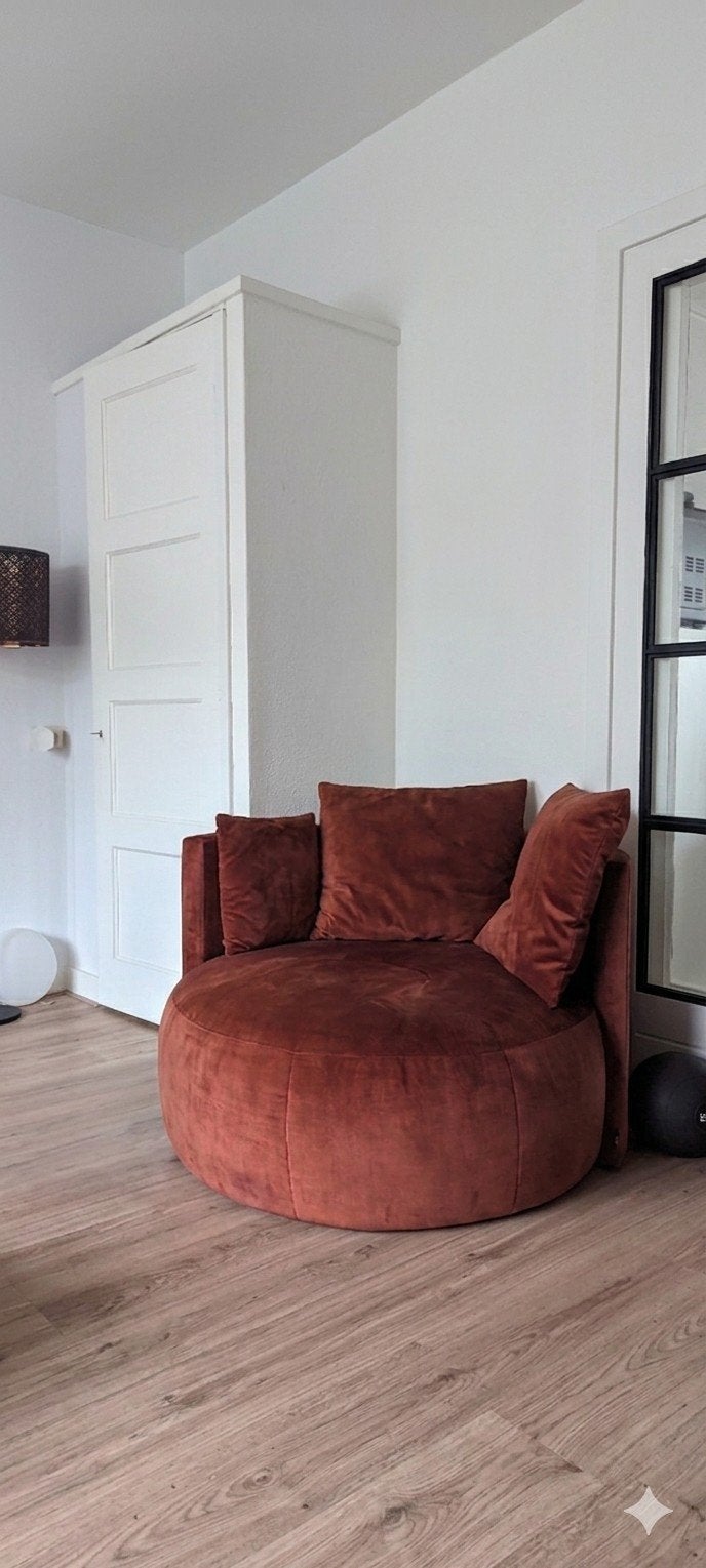 Luxe velvet pouf bank / ronde fauteuil (Pastille Lounge), Huis en Inrichting, Fauteuils, Ophalen, Zo goed als nieuw, 75 tot 100 cm