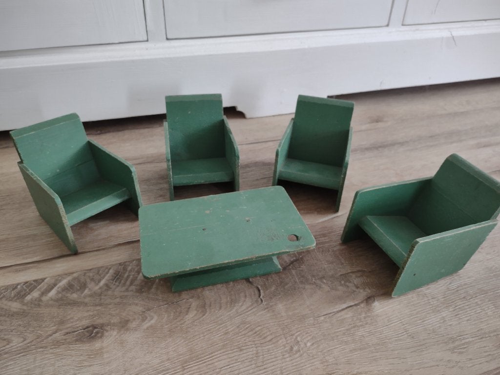 Prachtige antieke houten poppenhuis stoelen en tafels. Oud!, Poppenhuis, Gebruikt, Onb, Ophalen of Verzenden