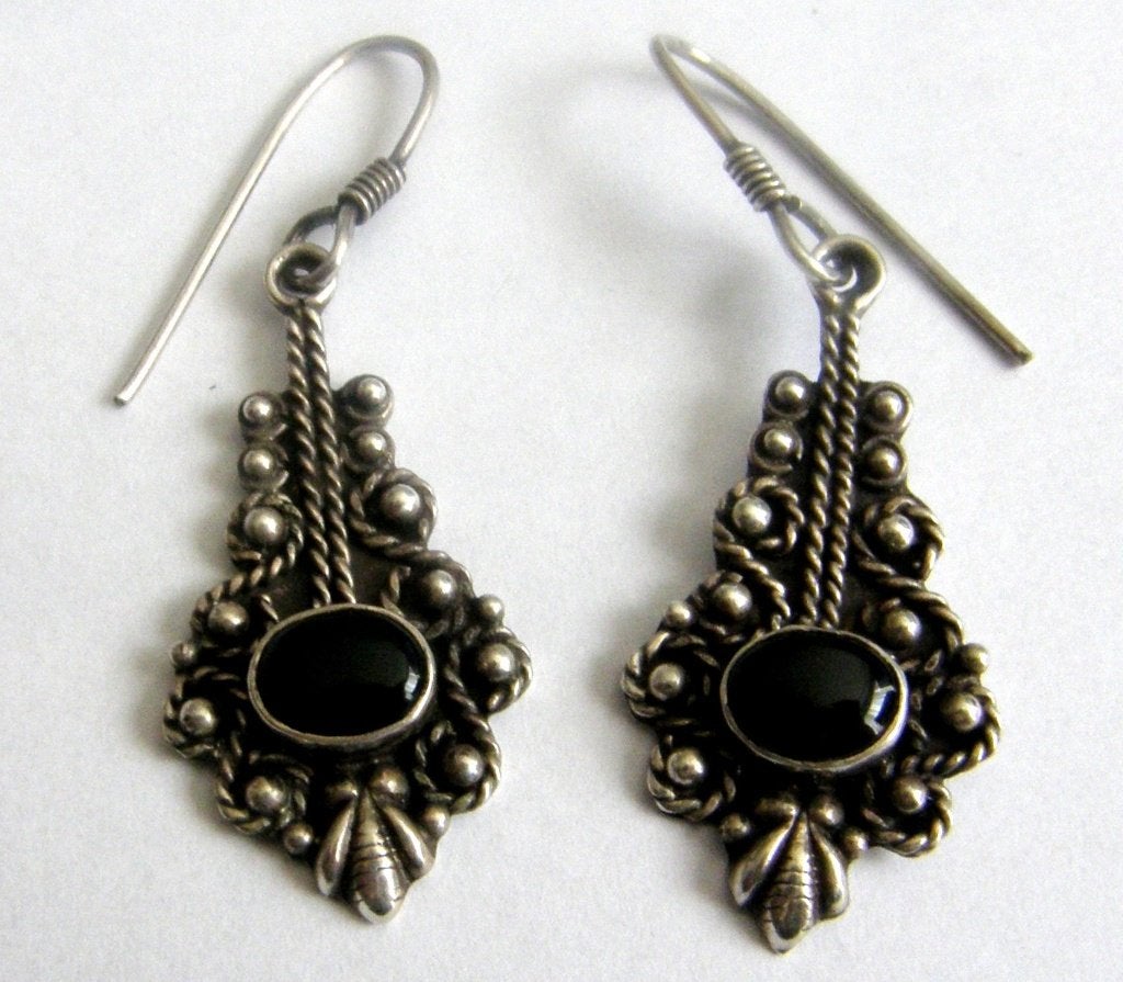 Prachtige Zilveren oorhangers oorbellen met onyx onix, Ophalen, Zilver, Oorbellen, Met edelsteen