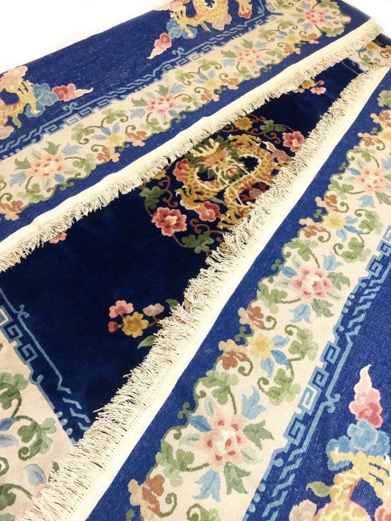 Groot Chinees tapijt handgeknoopt vloerkleed wol klassiek, Ophalen, Blauw, 200 cm of meer, Zo goed als nieuw