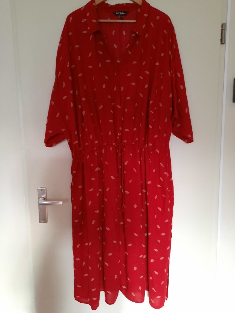 Als nieuw! rode doorknoopjurk Ulla Popken mt 54-56, Jurk, Ulla Popken, Ophalen of Verzenden, Zo goed als nieuw