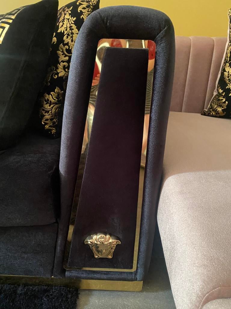 Salon versace 3+3  + salon tafels crossgoud/glas, Ophalen, Overige materialen, 150 tot 200 cm, 75 tot 100 cm