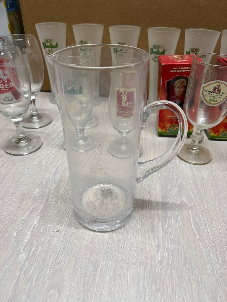 Grolsch bierglazen  Incl pitcher en 2 blikken kampioensbier, Ophalen of Verzenden, Zo goed als nieuw, Glas of Glazen, Grolsch