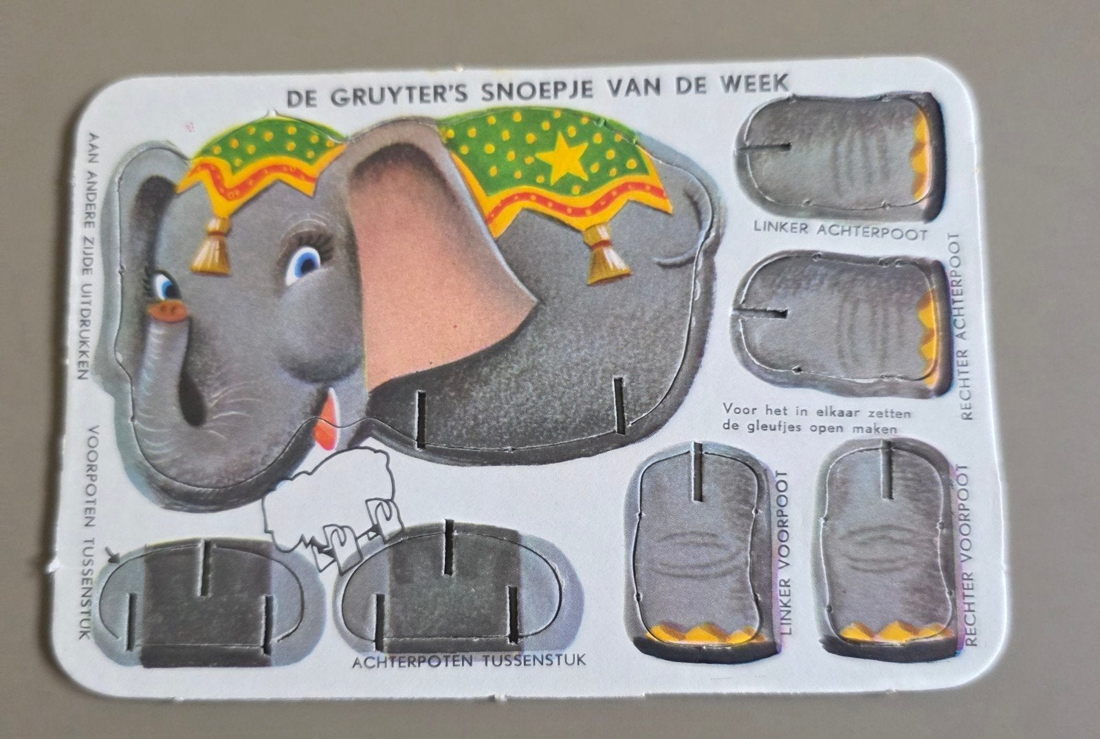 108) ORIGINEEL SNOEPJE van DE GRUYTER BOUWPLAAT OLIFANT, Verzamelen, Verzenden, Zo goed als nieuw, Overige typen