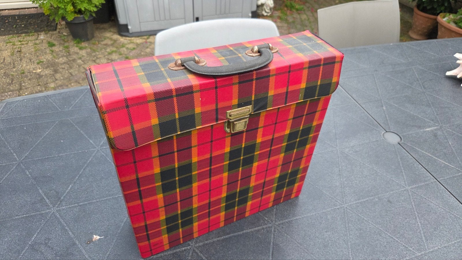 Vintage Platenkoffer voor LP's - Rood Geruit Design, Ophalen of Verzenden, Gebruikt, 12 inch, Overige typen