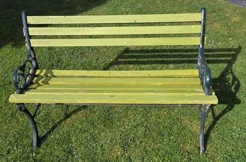 Gietijzeren tuinbank 2-persoons - Vintage Groen, Tuin en Terras, Tuinbanken, Ophalen, Gebruikt, Hout