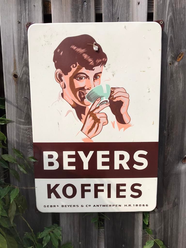 Beyers Koffie emaille reclamebord, Verzamelen, Merken en Reclamevoorwerpen, Ophalen, Gebruikt, Reclamebord