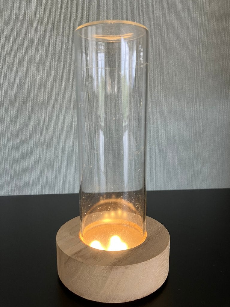 Stolp met led lampje 8,5 cm breed 17,5 cm hoog, Ophalen of Verzenden, Zo goed als nieuw, Met deksel