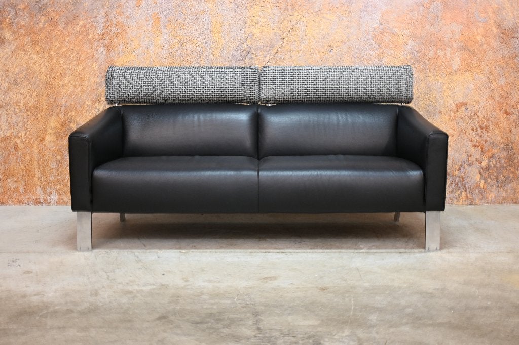 ZGAN 2 zwarte leren Leolux Patachou design banken, Leolux, Leolux, 150 tot 200 cm, Driepersoons