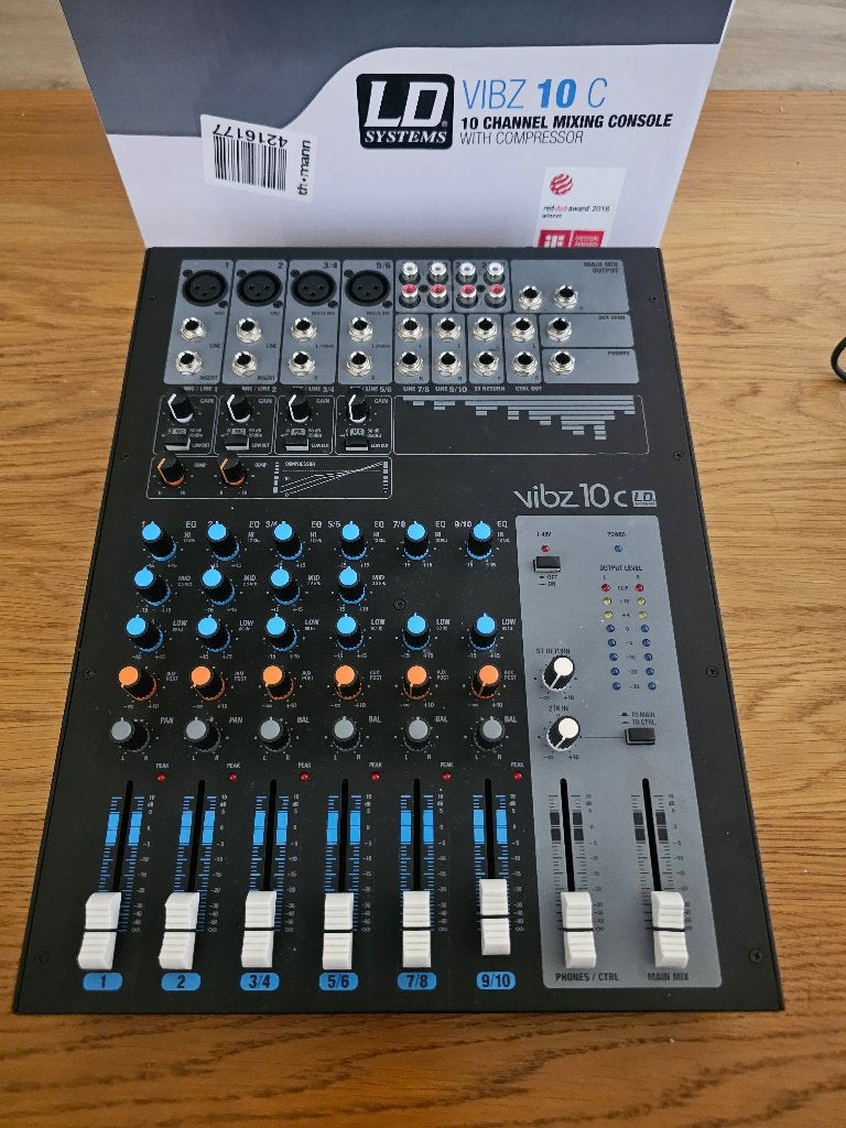LD Systems VIBZ 10 C 10 kanaals mengpaneel met compressor, Ophalen of Verzenden, Gebruikt, 10 tot 20 kanalen, Microfooningang