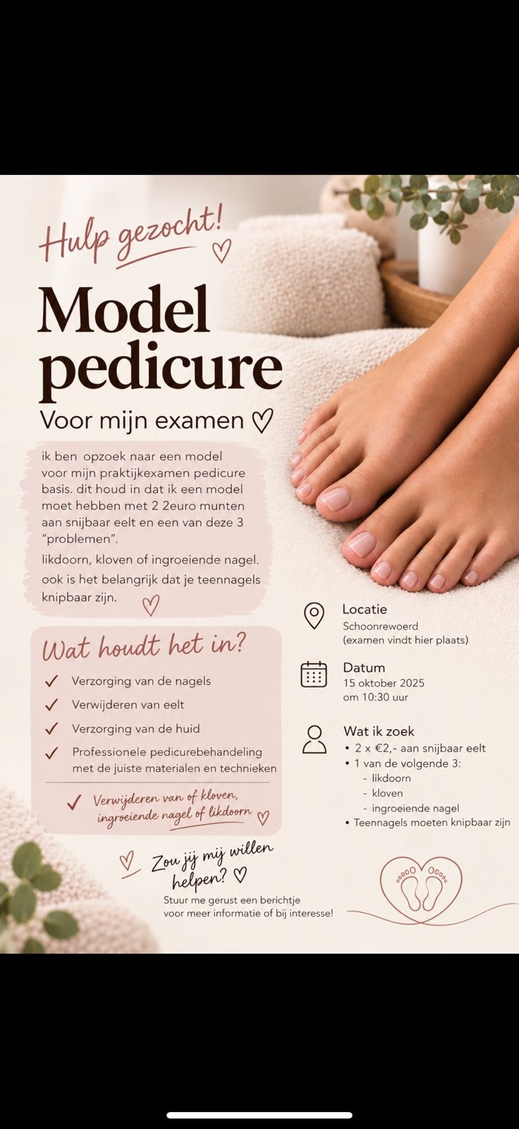 pedicure model gezocht