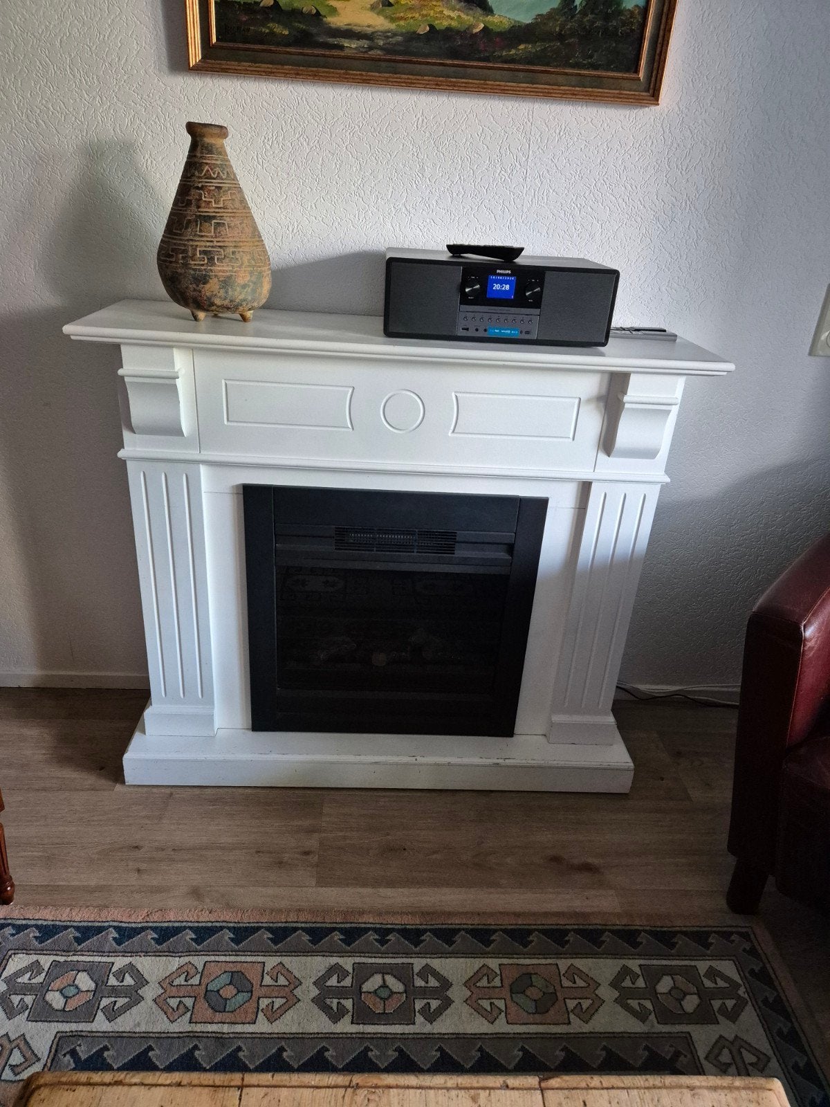 Elektrische led sfeer haard met houten schouw, Ophalen, Gebruikt, Vrijstaande haard, Elektrische haard