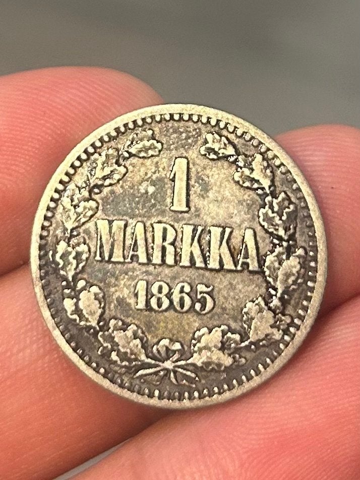 Zilveren 1 Markka munt uit 1865 - Finland, Ophalen of Verzenden, Losse munt, Zilver