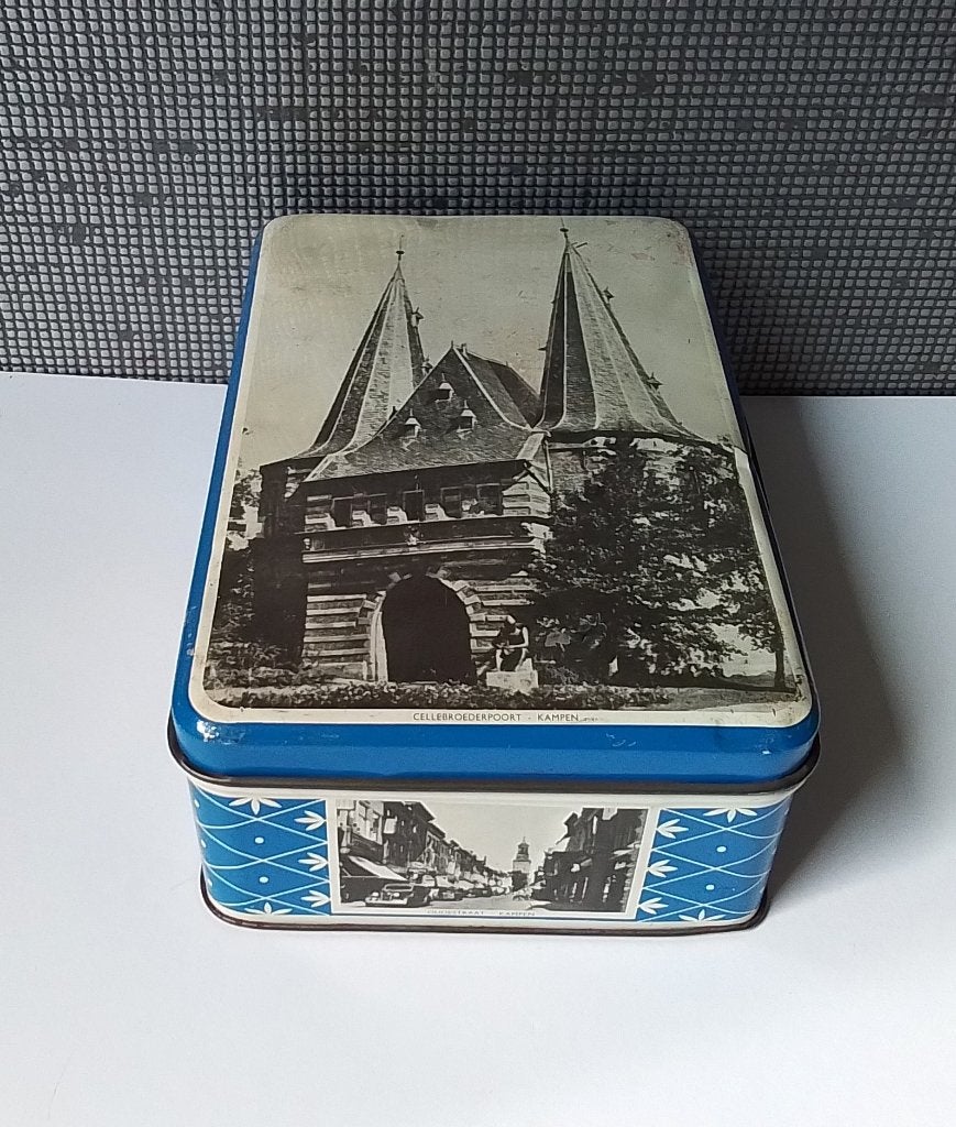 oud blik met afbeeldingen van kampen, Verzenden, Gebruikt, Overige