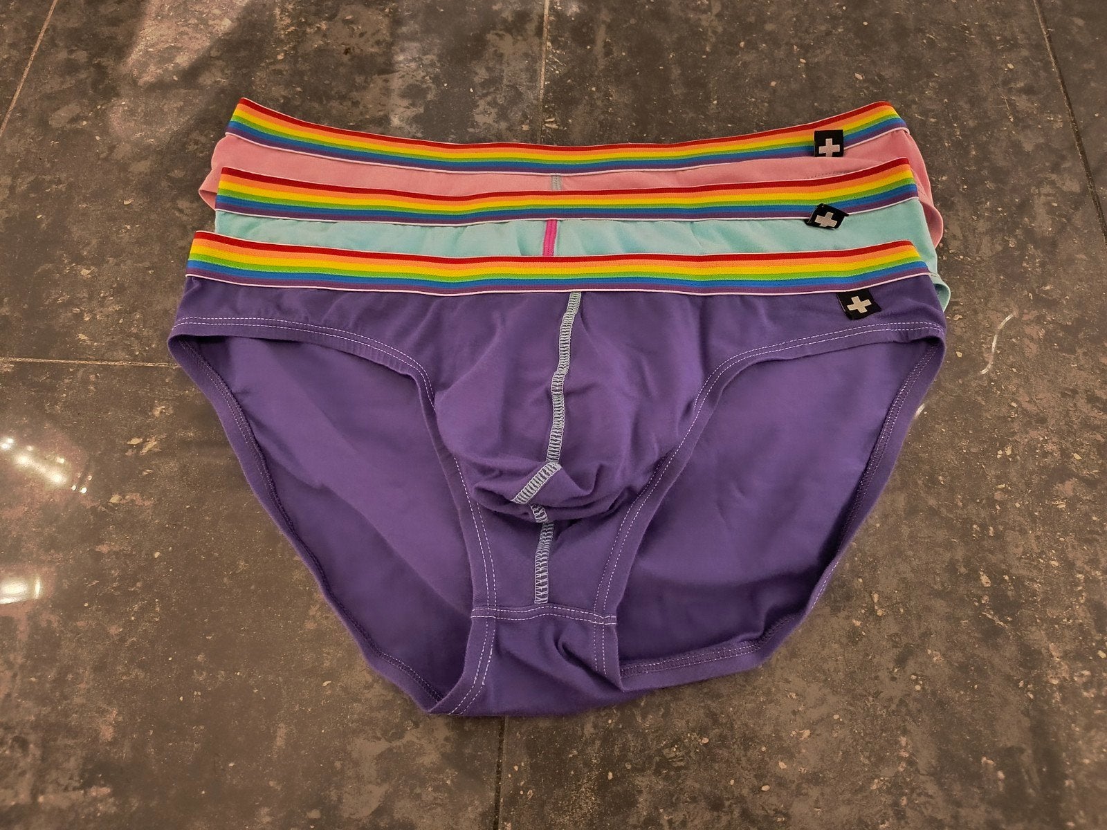 3 Andrew Christian Paarse Blauwe Roze Heren Slip Maat M, Verzenden, Blauw, Andrew Christian, Slip