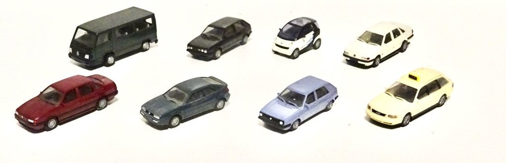 8 Auto's voor de treinbaan, Hobby en Vrije tijd, Overige merken, Gelijkstroom, Overige typen, Ophalen of Verzenden