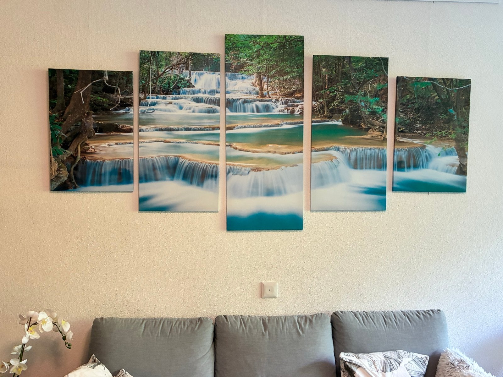 5-delig schilderij waterval - diverse formaten, Ophalen, 125 cm of meer, Zo goed als nieuw, Schilderij