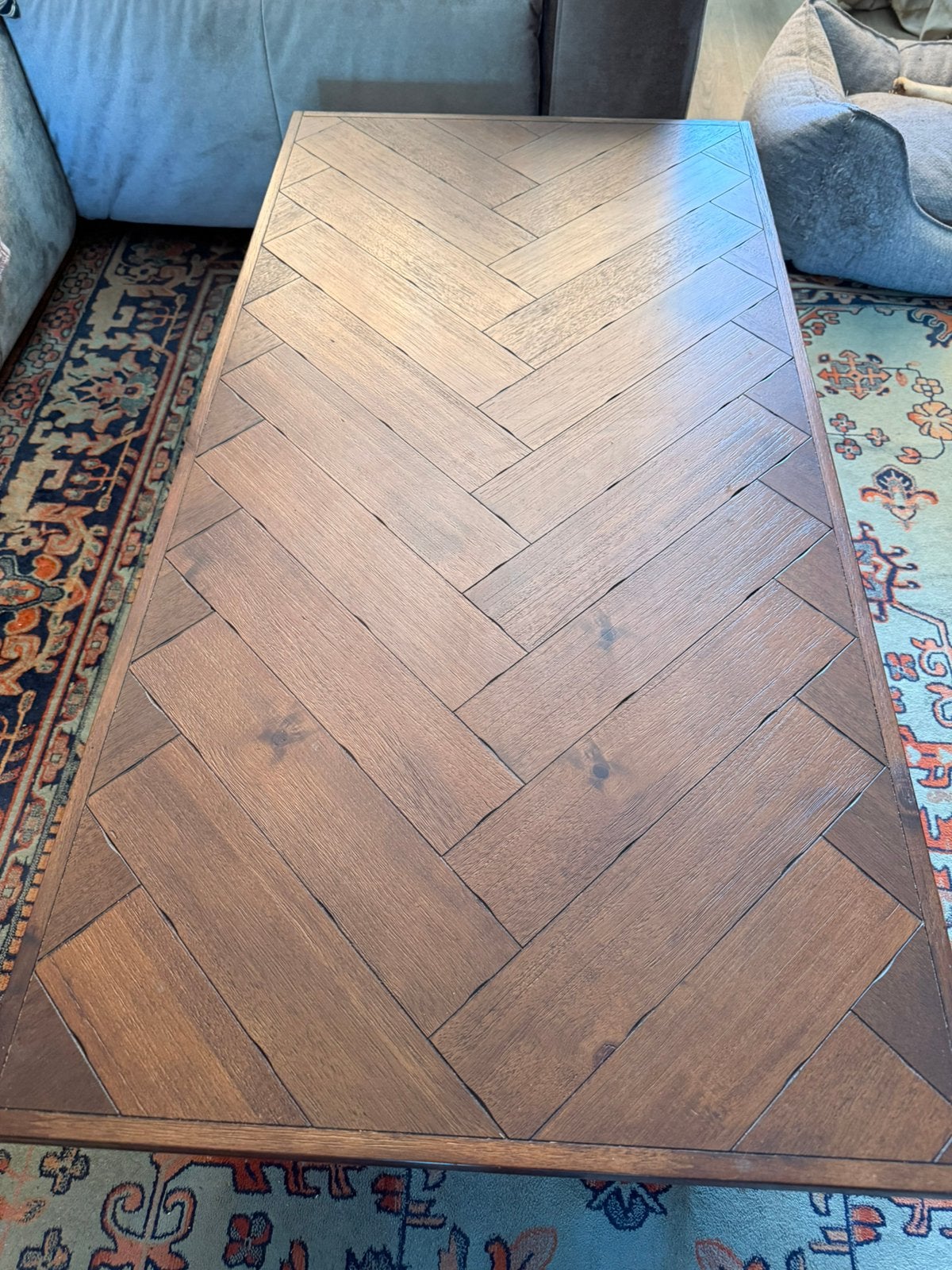 Salontafel hout met gouden poten., Huis en Inrichting, Tafels | Salontafels, Ophalen, Gebruikt, 100 tot 150 cm, 50 tot 100 cm