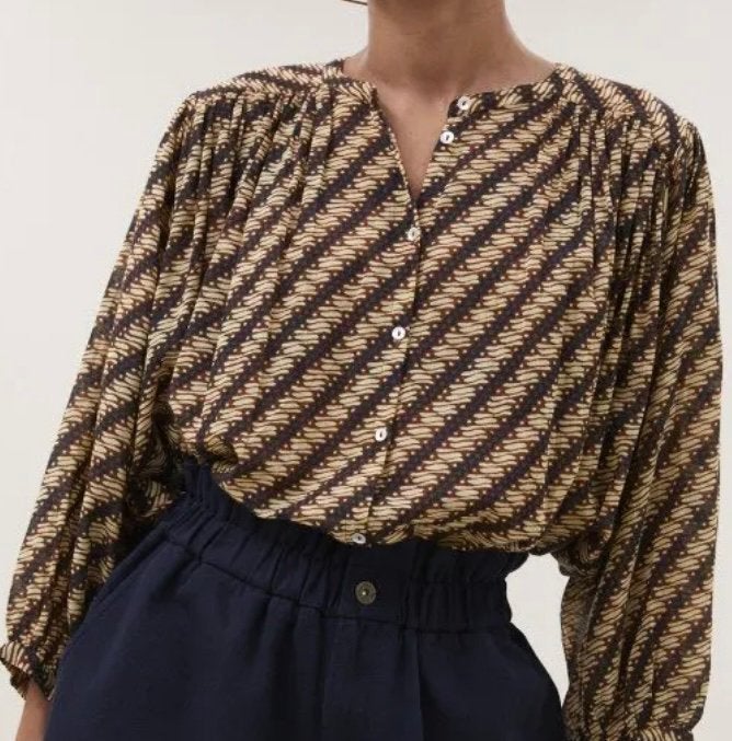 By Bar becky blouse bruin L z.g.a.n., Kleding | Dames, Verzenden, Zo goed als nieuw, Maat 42/44 (L), Bruin