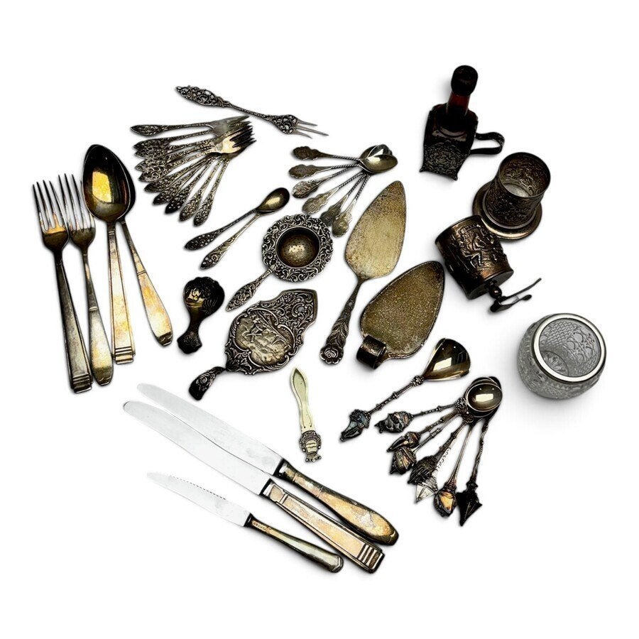 Lot zilveren lepeltjes, vorkjes en schepwerk, Antiek en Kunst, Ophalen of Verzenden, Zilver