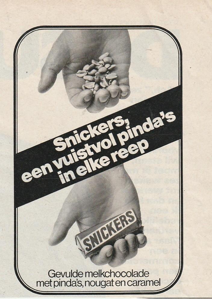 Retro reclame 1978 Snickers chocolade met pinda's & nougat, Verzamelen, Verzenden, Overige typen