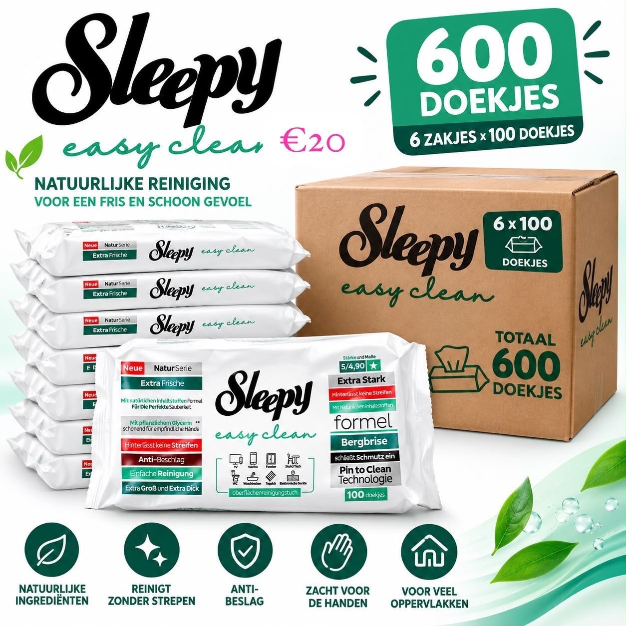 Sleepy Easy Clean Doekjes - 600 stuks (6x100), Ophalen of Verzenden, Schoonmaakmiddel
