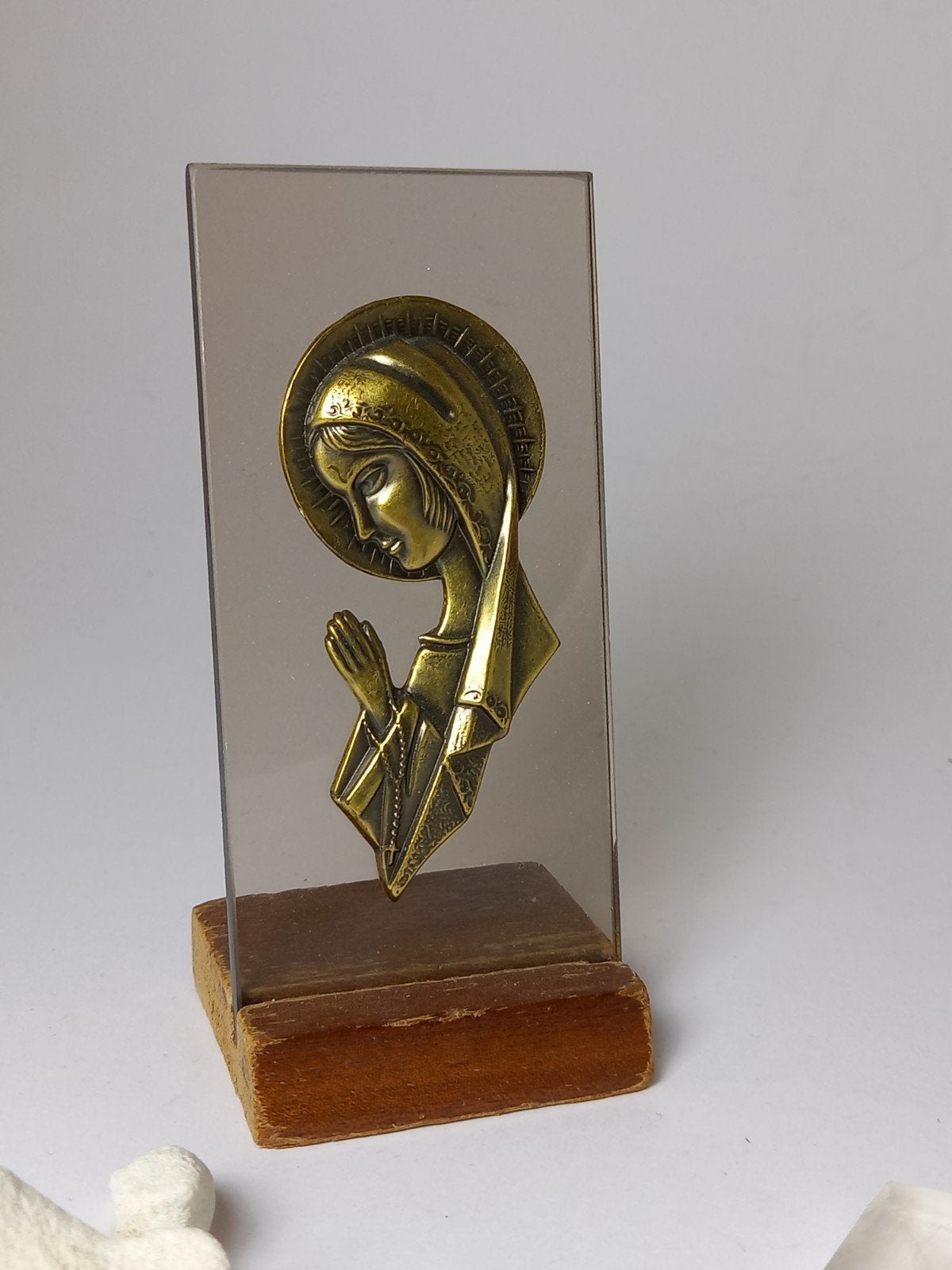 Vintage Maria Beeldje op Houten Voet - Religieuze Kunst, Ophalen of Verzenden