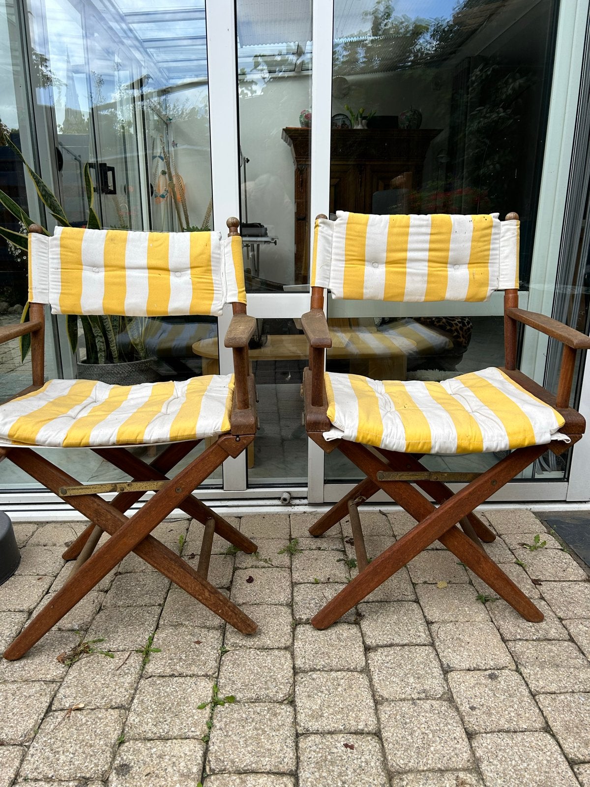 Set van 2  boot regisseursstoelen met geel-wit gestreepte, Ophalen of Verzenden, Gebruikt, Overige typen, Zeilboot of Motorboot