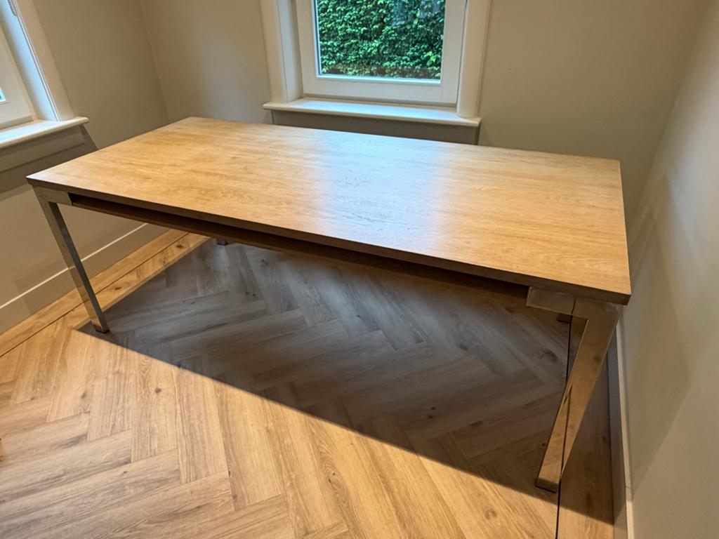 Eikenhouten eettafel met opbergruimte (200x90x75cm), Ophalen, Gebruikt, Eikenhout, 50 tot 100 cm