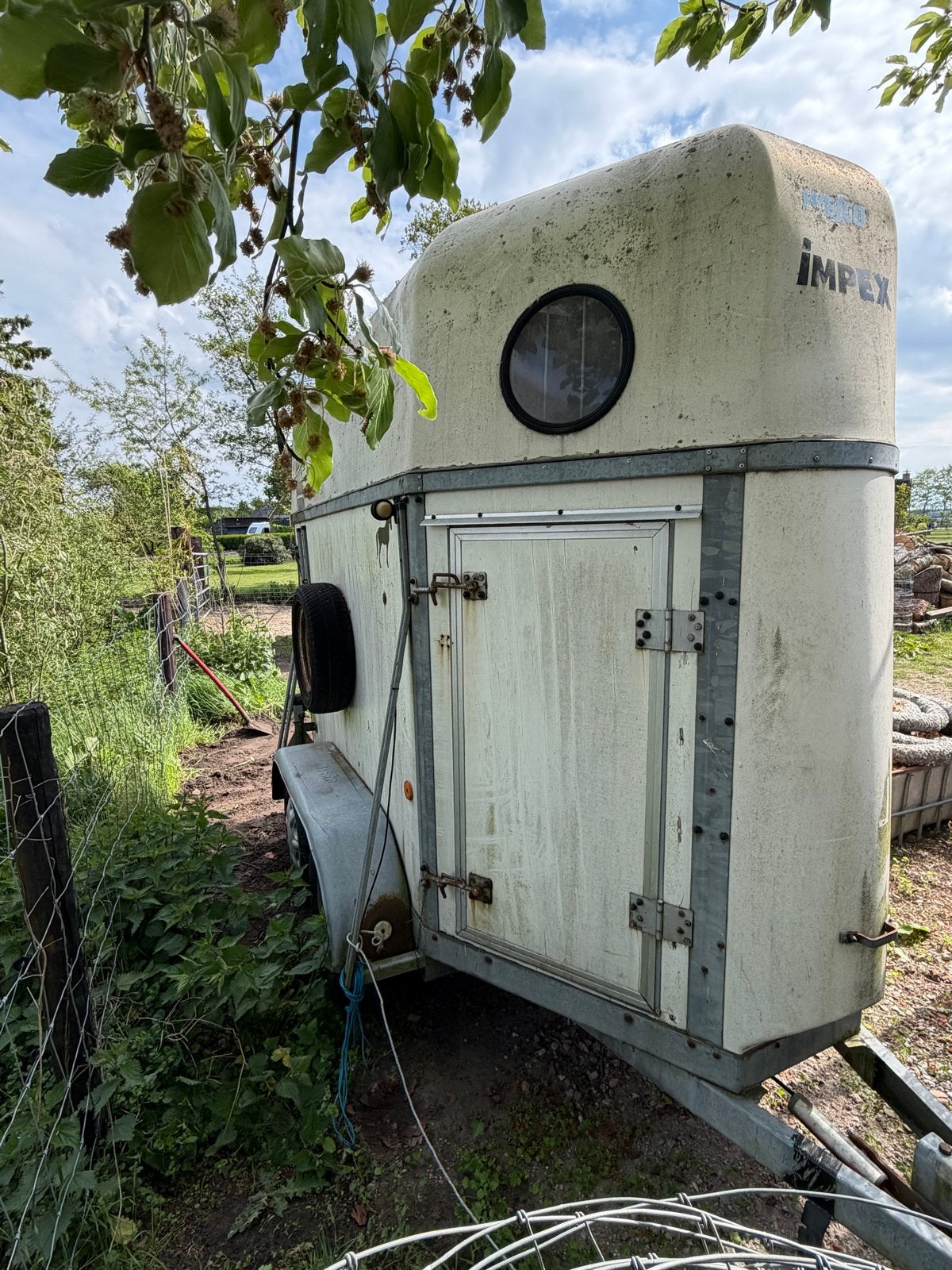 1,5 paards trailer achterklep is rot en 1 hoek in de zijkant, Ophalen, Gebruikt