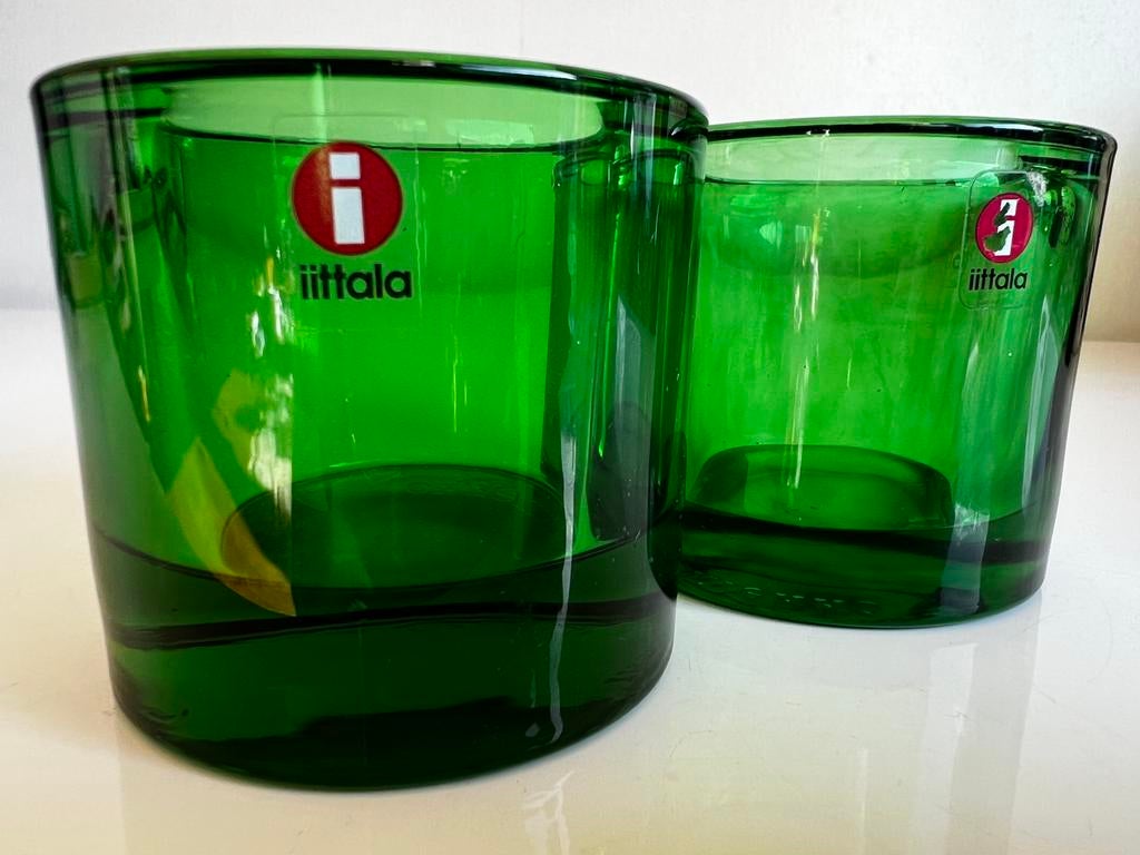 2 Iittala KIVI Marimekko Waxinelichthouder~Kartio Green 1988, Ophalen of Verzenden, Zo goed als nieuw, Kandelaar