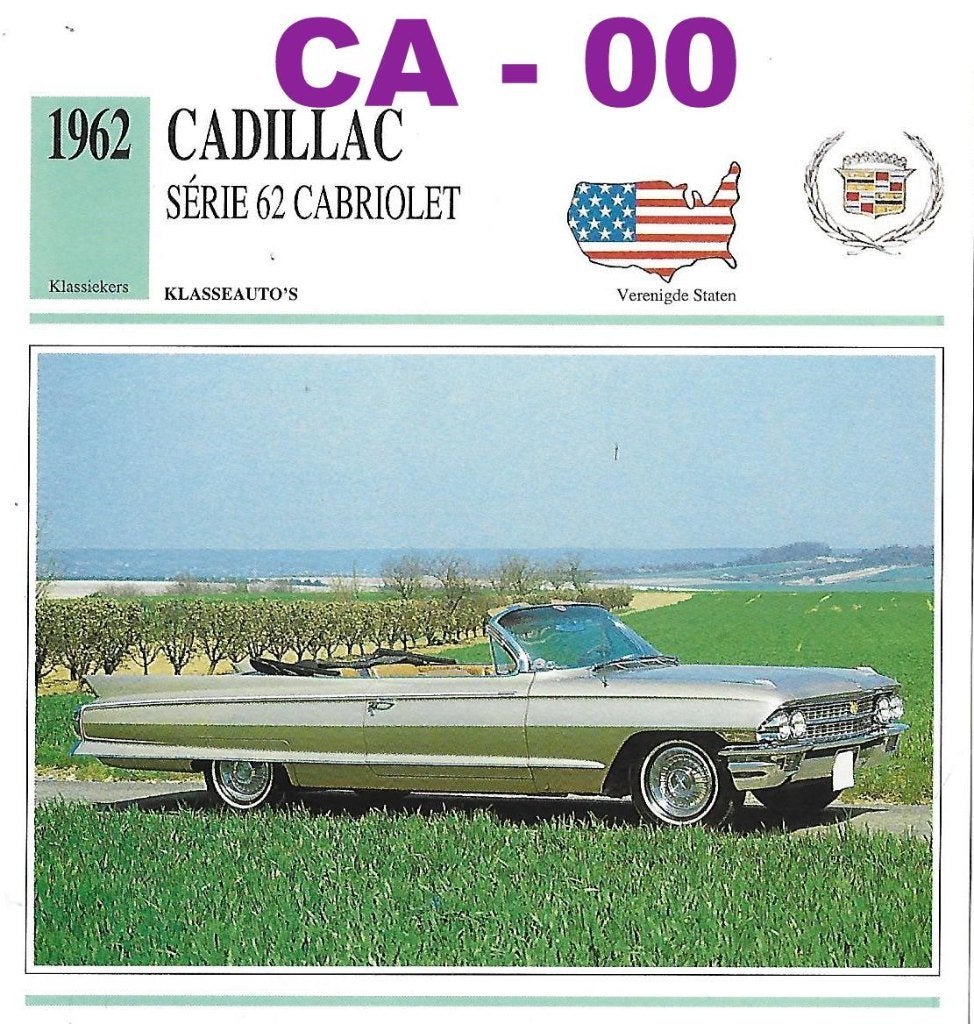 Ca0 Autokaart Cadillac Srie 62 Cabriolet ( 1962 ), Ophalen of Verzenden, Zo goed als nieuw, Auto's