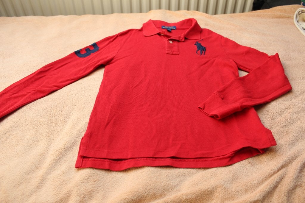 Rode Ralph Lauren polo met lange mouwen, Kinderen en Baby's, Kinderkleding | Maat 140, Verzenden, Zo goed als nieuw, Shirt of Longsleeve