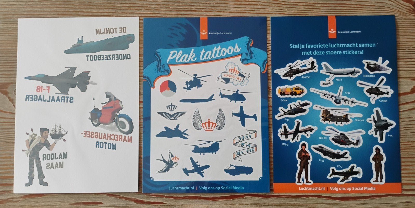 2x Vel Plak Tattoos + 1x Vel Stickers Koninklijke Luchtmacht, Verzamelen, Stickers, Verzenden, Zo goed als nieuw