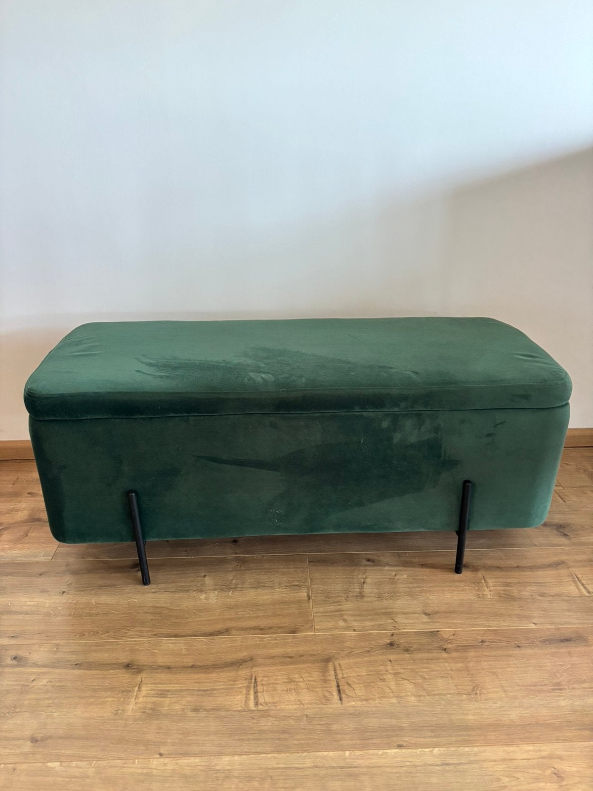 Groen velour bankje met opbergruimte, Ophalen