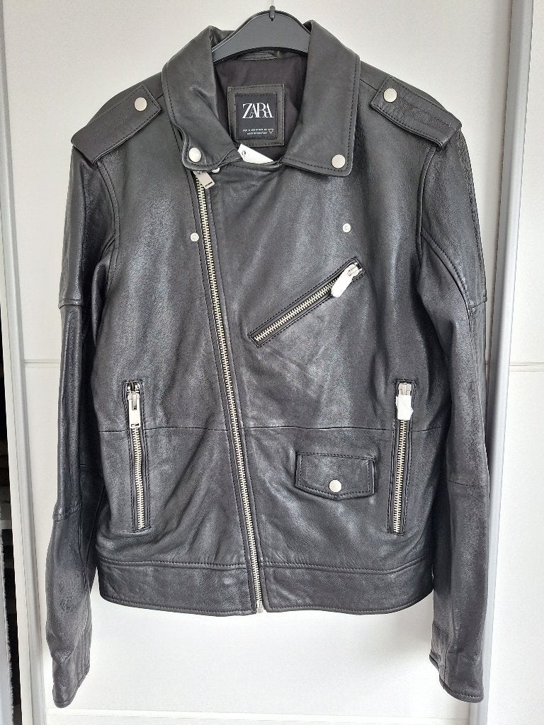 Zara leren jack, Zara, Maat 48/50 (M), Zwart, Nieuw