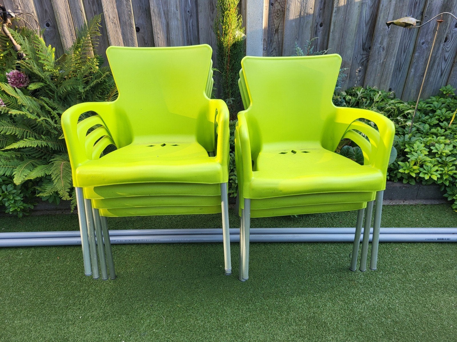 7 Stapelbare Tuinstoelen Lime Groen - Gebruikt, Ophalen, Gebruikt, Kunststof, Stapelbaar