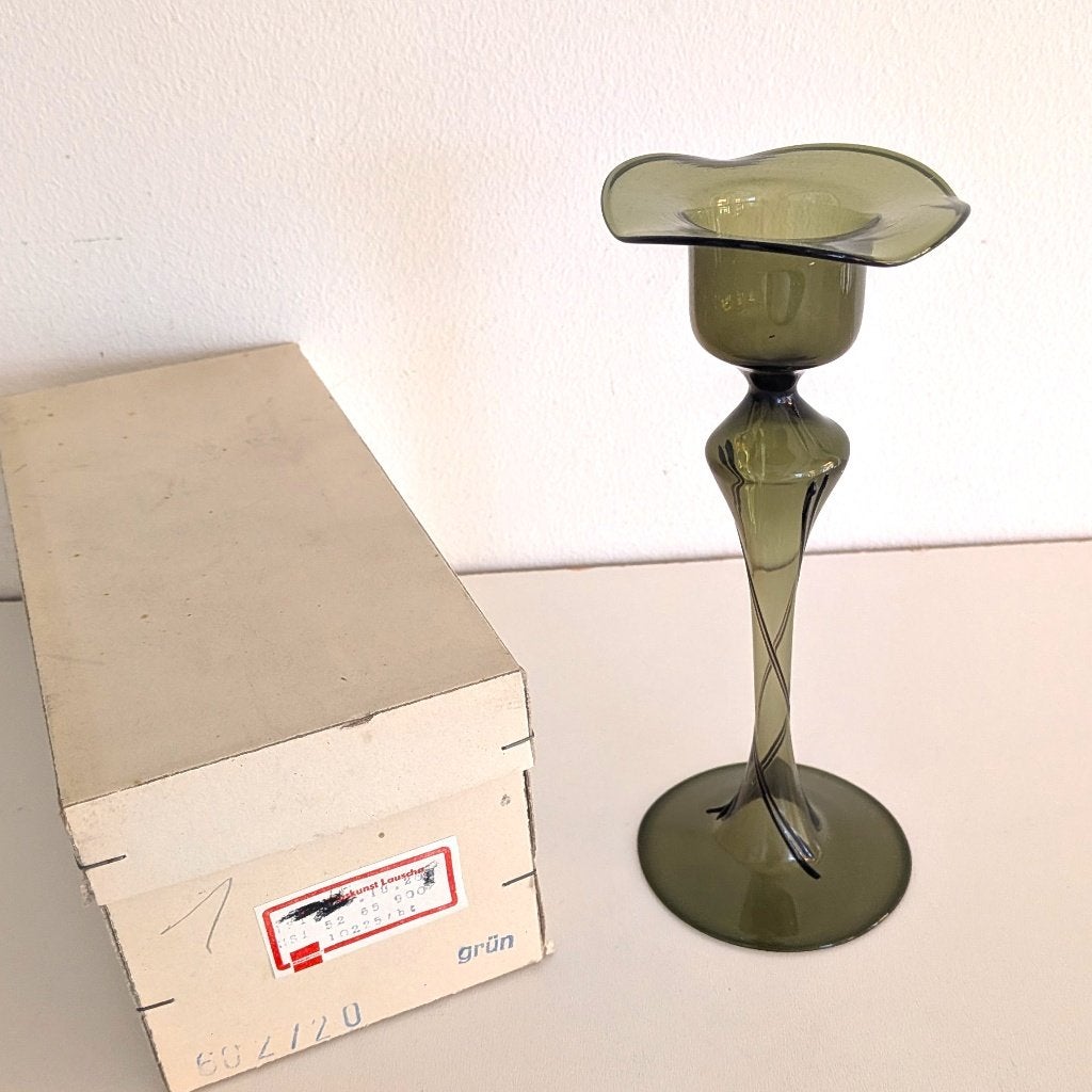 Vintage Lauscha glaskunst Expertic glazen kandelaar Groen, Ophalen of Verzenden