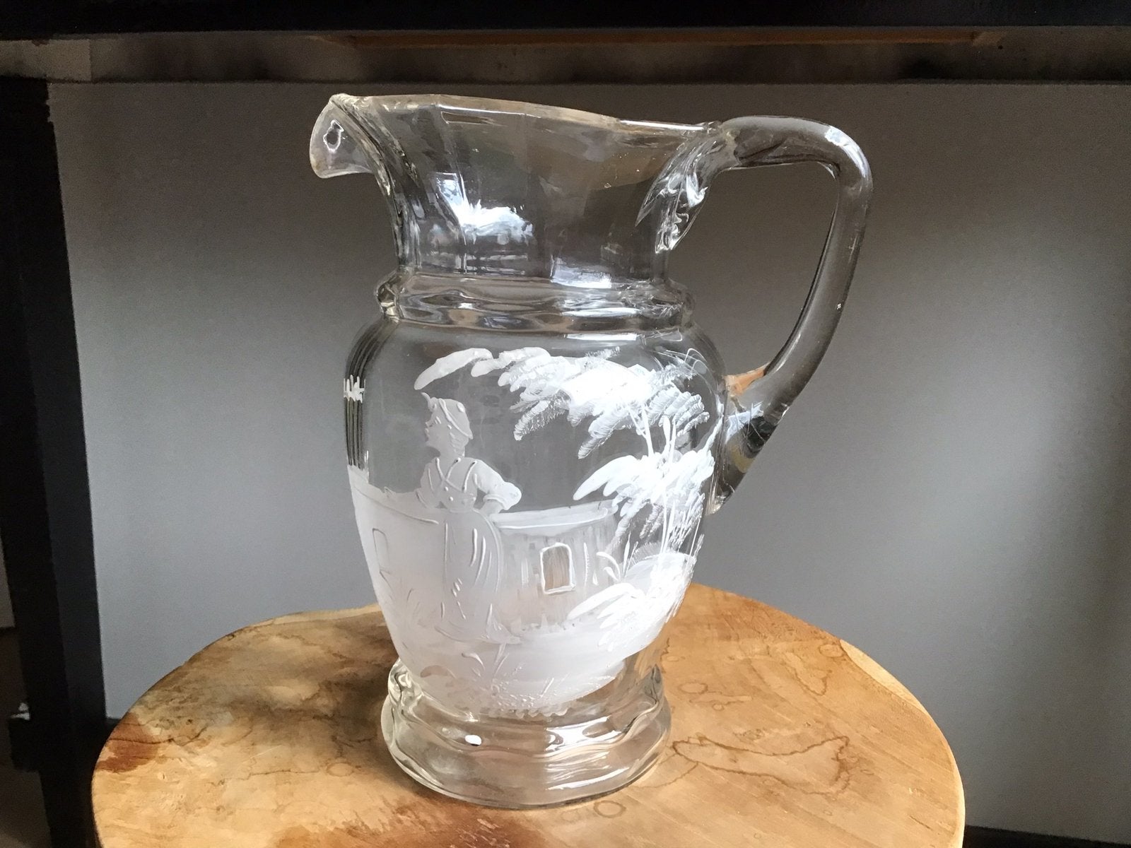 Antieke waterkan,mary gregory style mondgeblazen sapkan, Antiek en Kunst, Antiek | Glas en Kristal, Verzenden