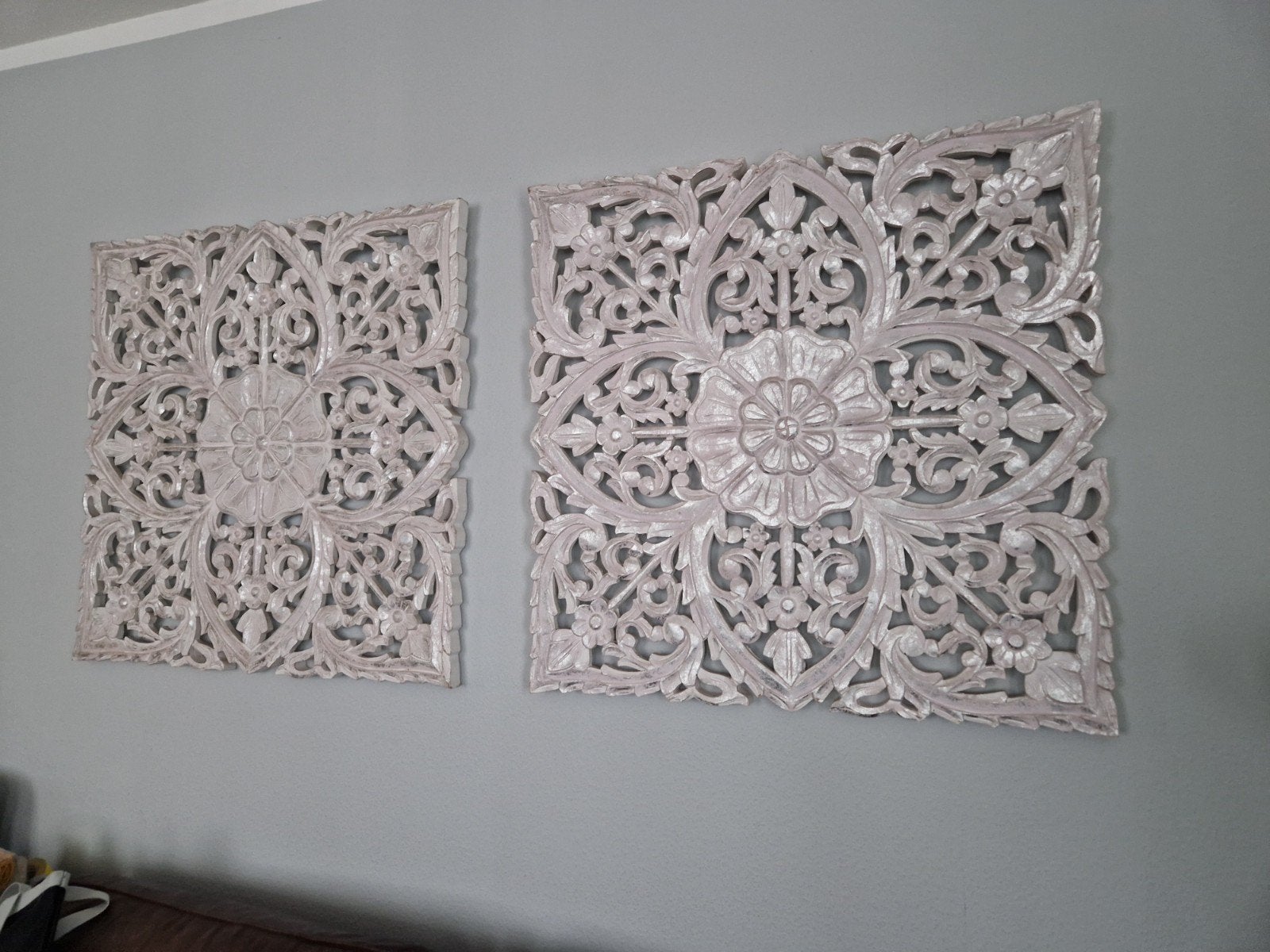 Set van 2 handgesneden houten wandpanelen, Ophalen, Oosters, 91 cm, 91 cm