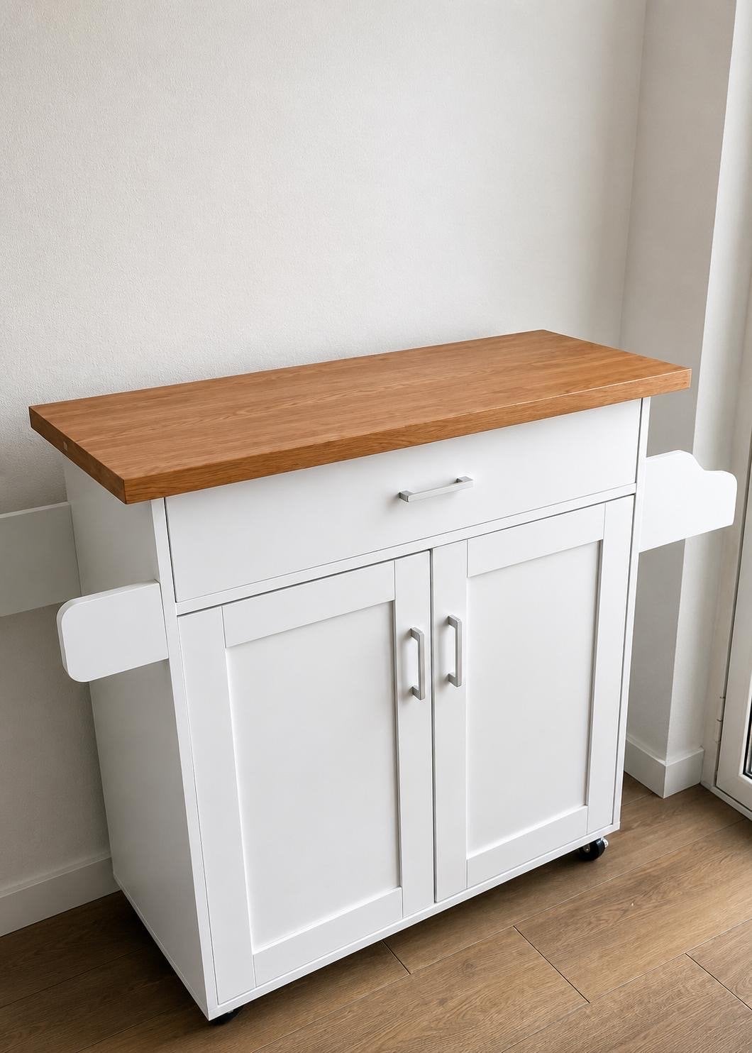 Nieuwe Keukentrolley met Lade en Kast - Wit/Hout, Hout, Ophalen of Verzenden, Wit, Nieuw