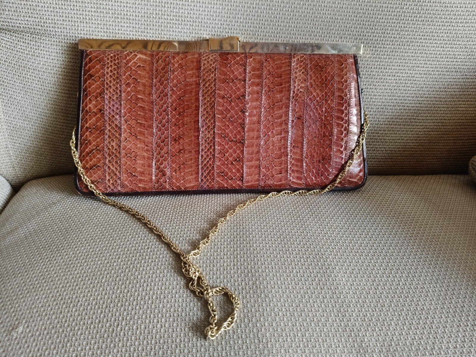 Pelletterie 3C Vintage Slangenleren Clutch met Ketting, Sieraden, Tassen en Uiterlijk, Ophalen of Verzenden, Zo goed als nieuw