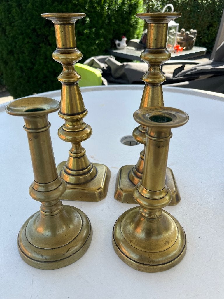 antieke bronzen/messing kandelaars 4 stuks, Antiek en Kunst, Antiek | Koper en Brons, Ophalen of Verzenden, Brons