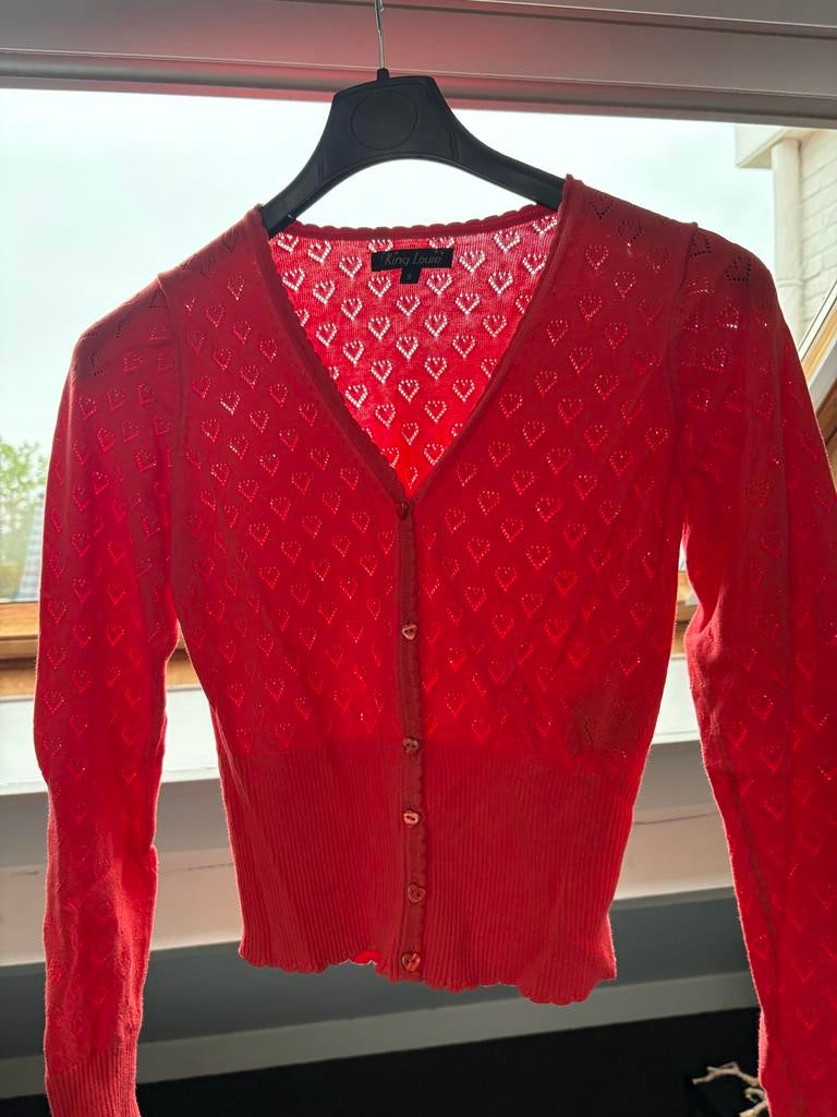 King Louie rood/oranje vestje met hartjespatroon, maat S, Kleding | Dames, Verzenden, Zo goed als nieuw, Maat 36 (S), Rood