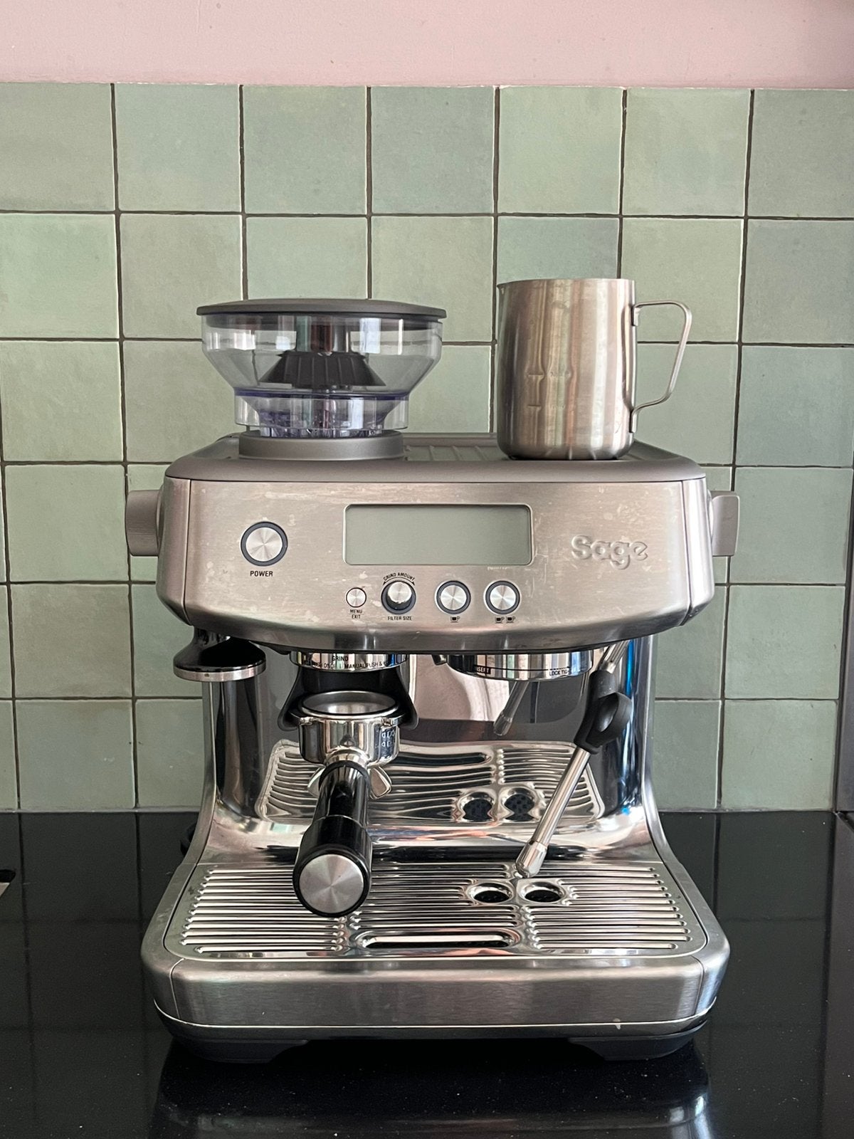 Sage Barista Pro - stainless steel, Witgoed en Apparatuur, Koffiezetapparaten, Ophalen, Espresso apparaat, Koffiebonen, Zo goed als nieuw