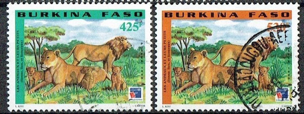 Burkina Faso 1999 Leeuwen met welpen, Verzenden, Gestempeld, Dier of Natuur