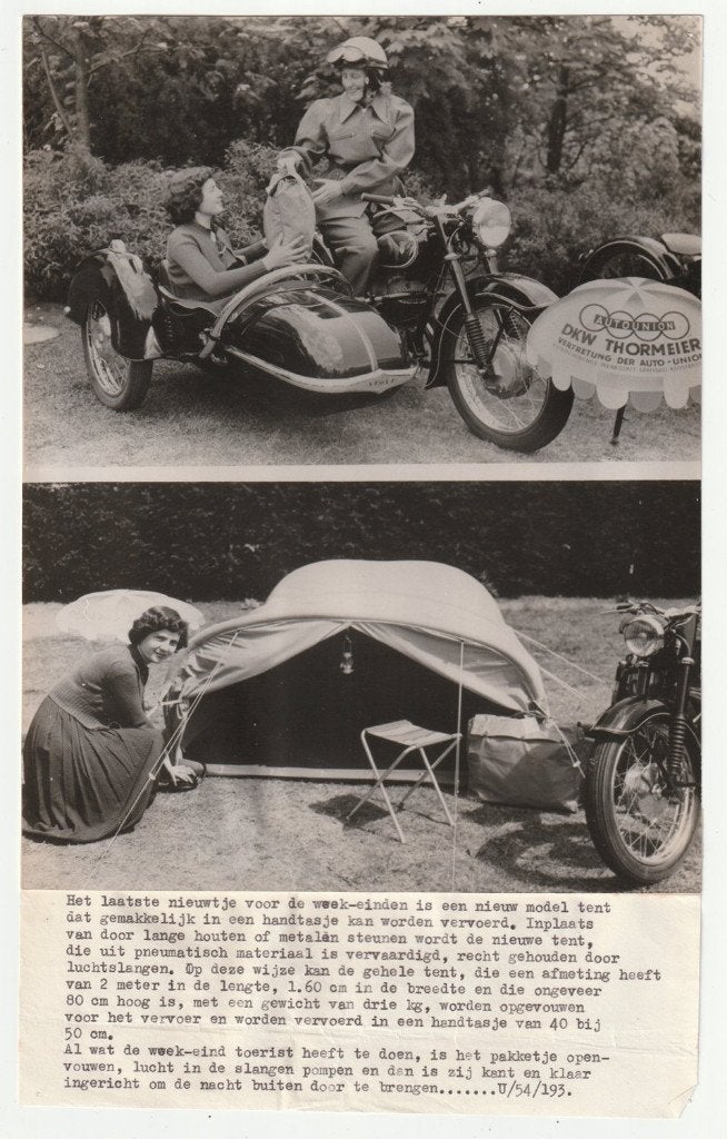 Grote persfoto motor met Stolz zijspan jaren '50 / tent, Verzenden, Gebruikt, Motoren