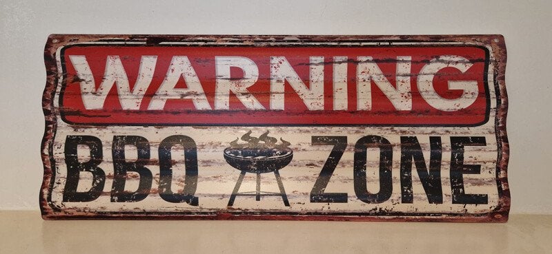 BBQ, metaal wandbord, warning, warning BBQ zone, Ophalen of Verzenden, Nieuw, Metaal, Decoratieobject