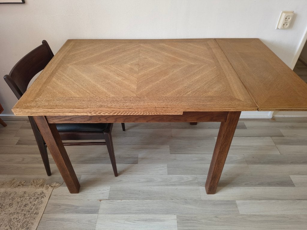 Vintage Uitschuifbare tafel | massief eikenhout (108-172cm), 50 tot 100 cm, Zo goed als nieuw, Vijf personen of meer, Onbekend