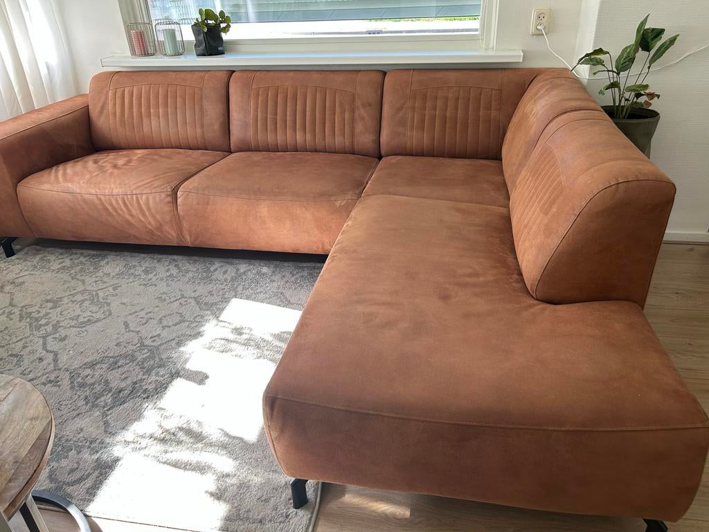 Comfortabele cognac hoekbank, Huis en Inrichting, Banken | Bankstellen, Ophalen, 250 tot 300 cm, Gebruikt, 100 tot 125 cm
